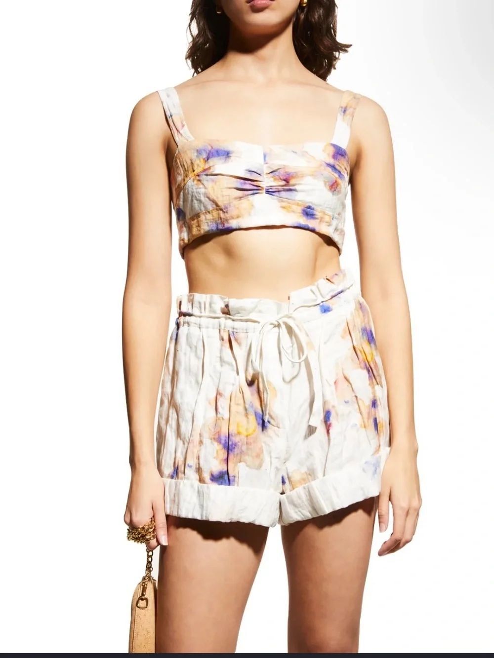 JASON WU COLLECTION metallic tie-dye crinkle silk-cotton paperbag shorts